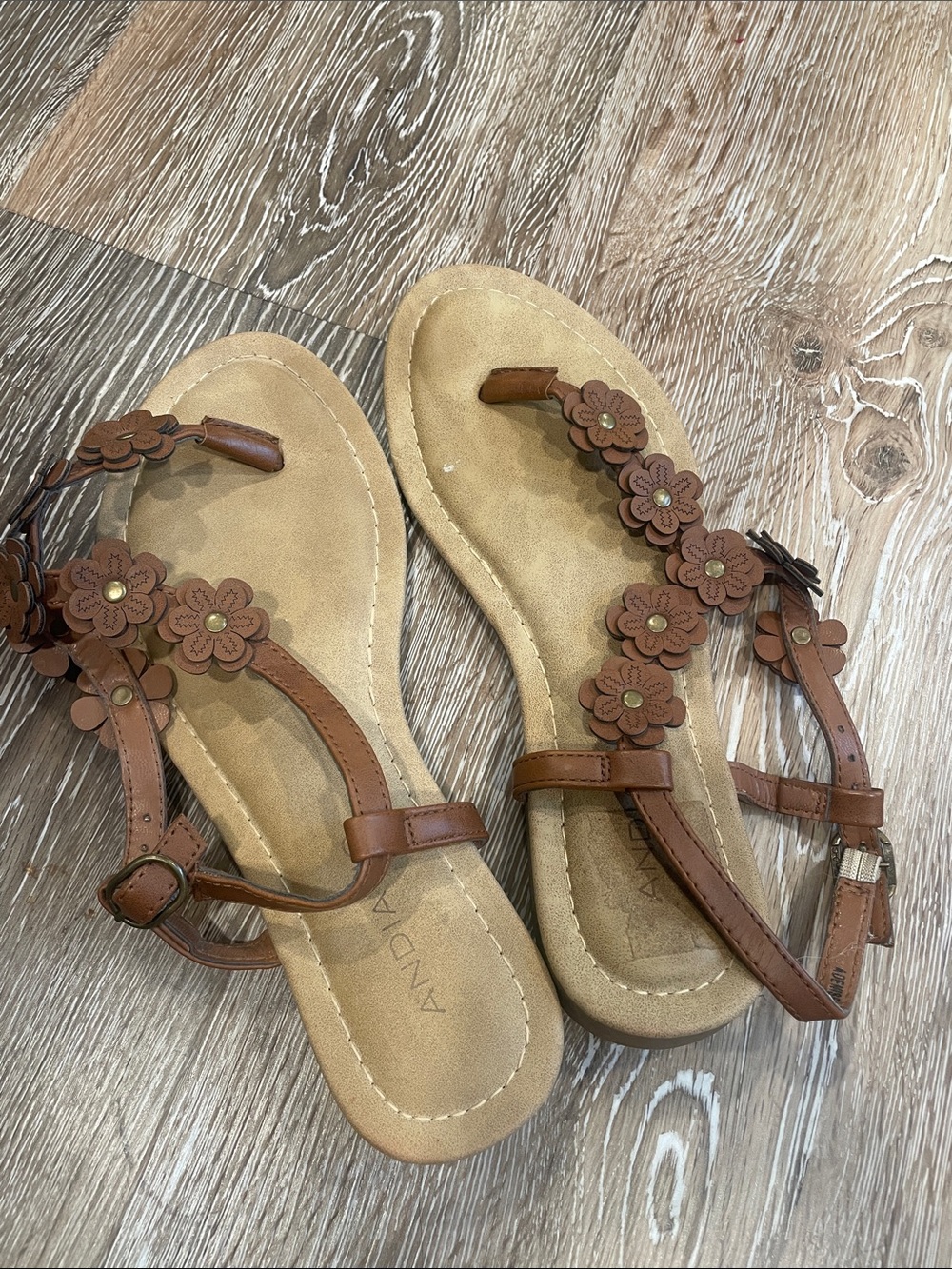Brown Floral Leatherette Women’s Thong Sandals